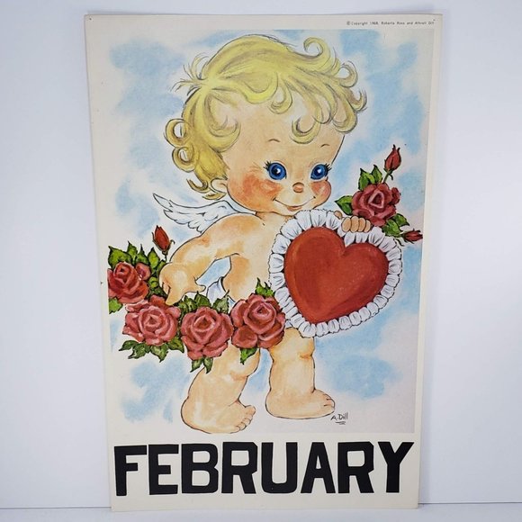 Vintage 1968 Classroom Poster Print Atrelle Dill Roberta Ross February Cupid - Picture 1 of 5